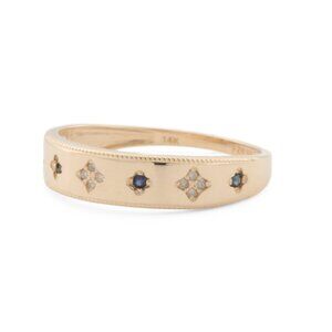 GEMOLIO Diamond/Sapphire/gold 14kt Gold Diamond And Sapphire Clover Band Ring